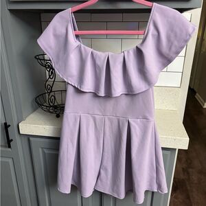 Fashion Nova Lavender Romper with Ruffle Neckline